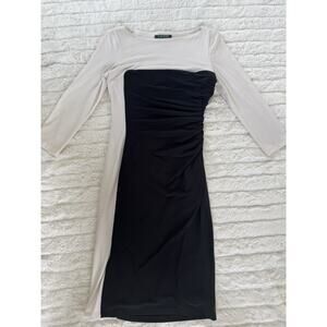 Lauren Ralph Lauren 4P Sheath Dress Black White Colorblock Long Sleeve